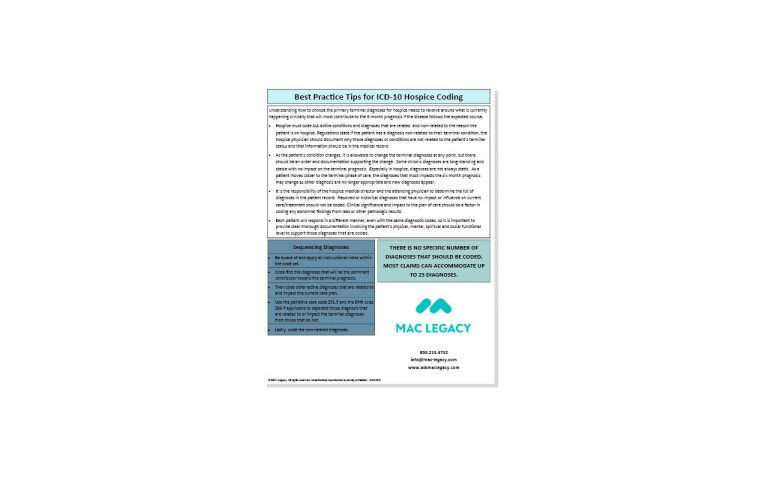 MAC Legacy » Best Practice Tips for ICD-10 Hospice Coding Cheat Sheet